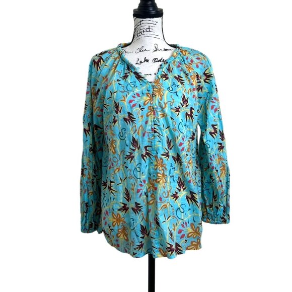 A.L.C. Tops - A.L.C. Women's Sz 2 Top Sheer Boho Capri Floral Print Blue Yellow Cotton